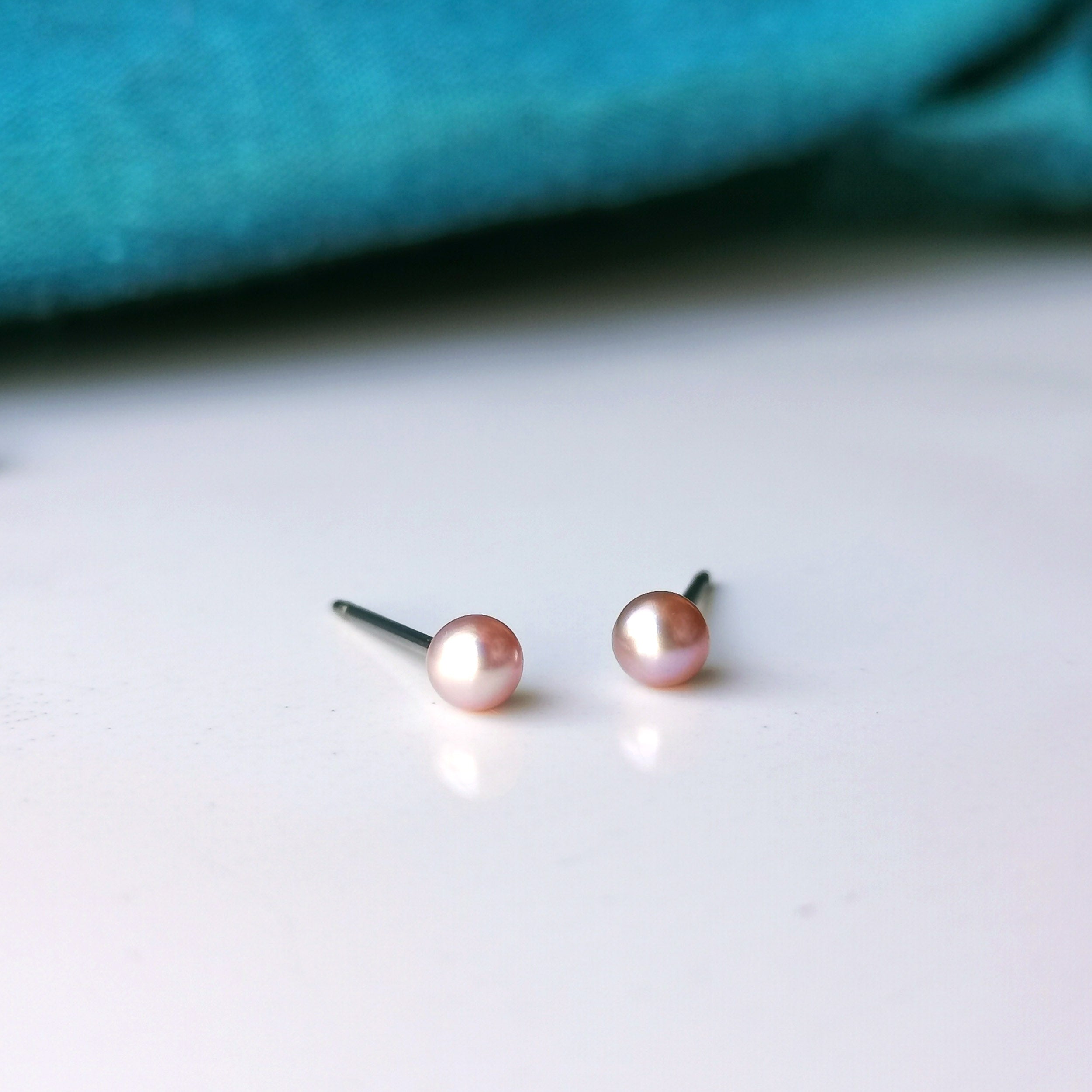 Freshwater Pearl Earrings - Pink Pearl Studs On Nickel Free Titanium