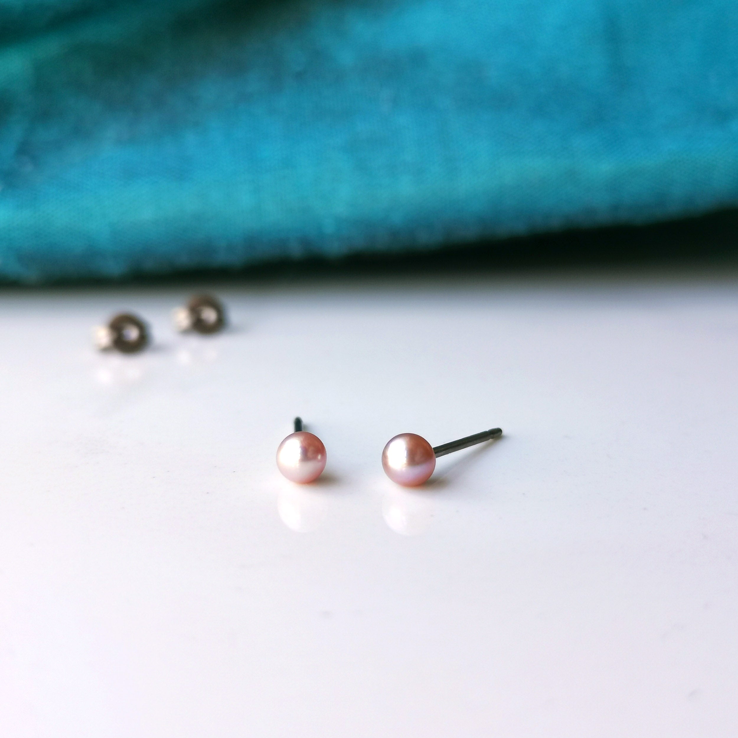 Freshwater Pearl Earrings - Pink Pearl Studs On Nickel Free Titanium