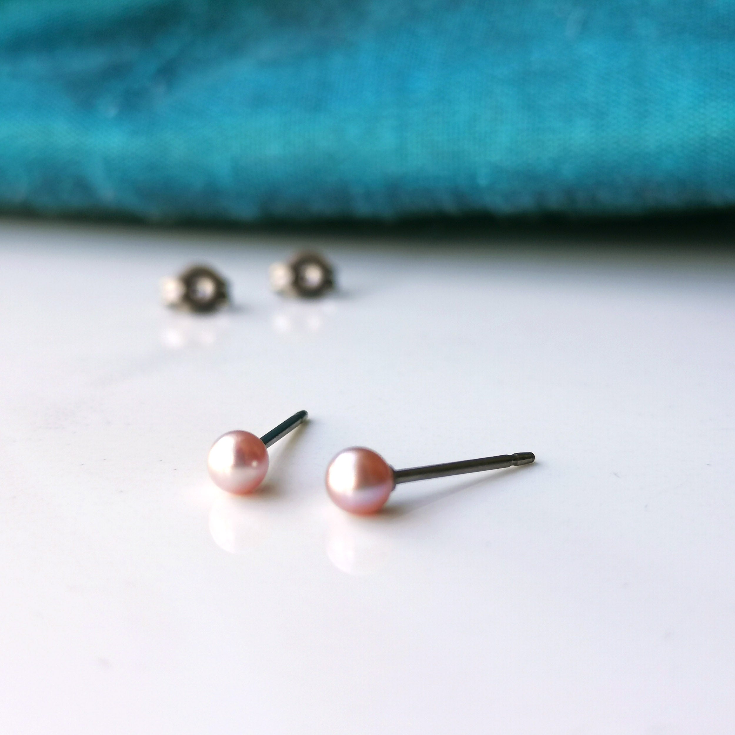 Freshwater Pearl Earrings - Pink Pearl Studs On Nickel Free Titanium