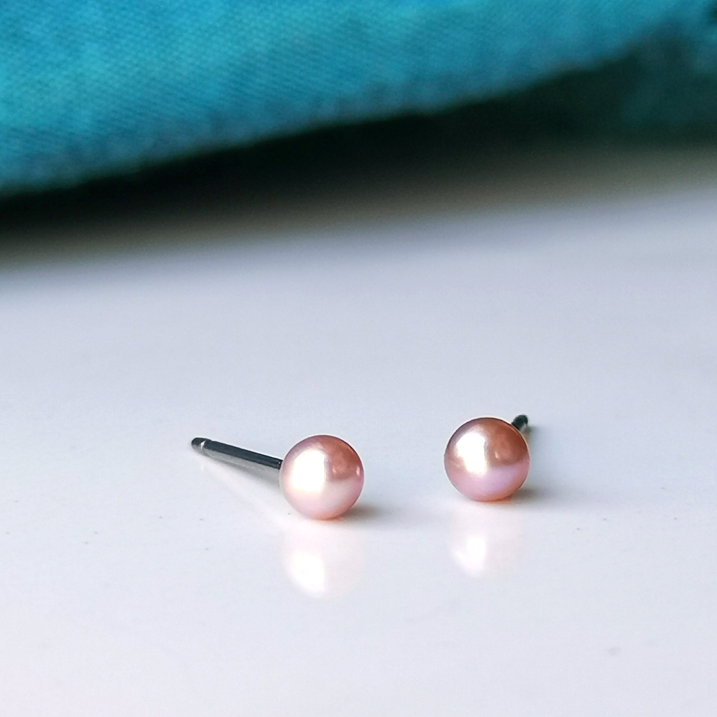 Freshwater Pearl Earrings - Pink Pearl Studs On Nickel Free Titanium