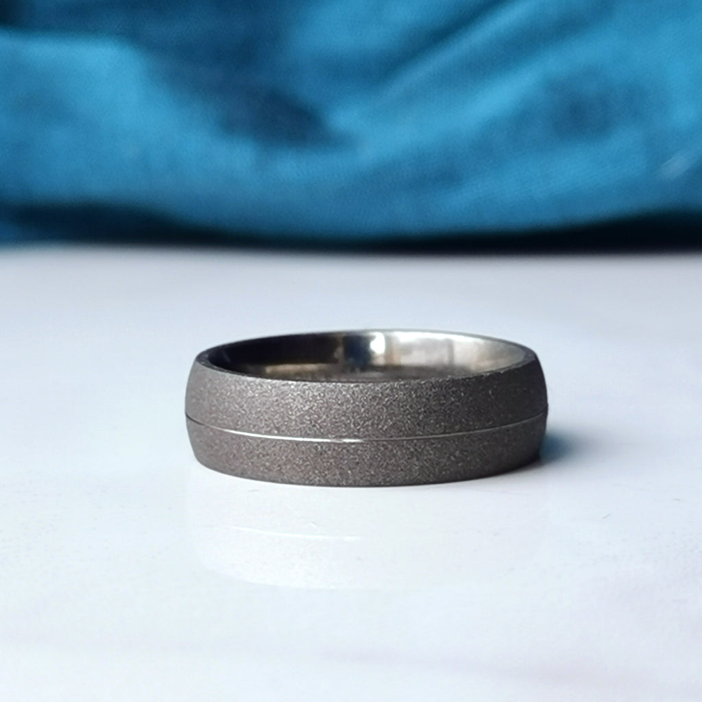Textured Titanium Wedding Ring Single Line
